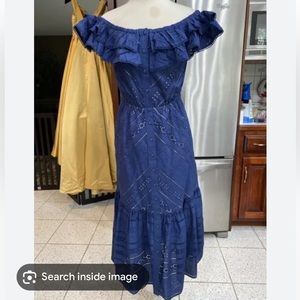 NWOT -Boston Proper eyelet lace midi dress Size Small. Deep Blue.